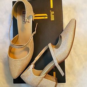 Gold glitter block heels
